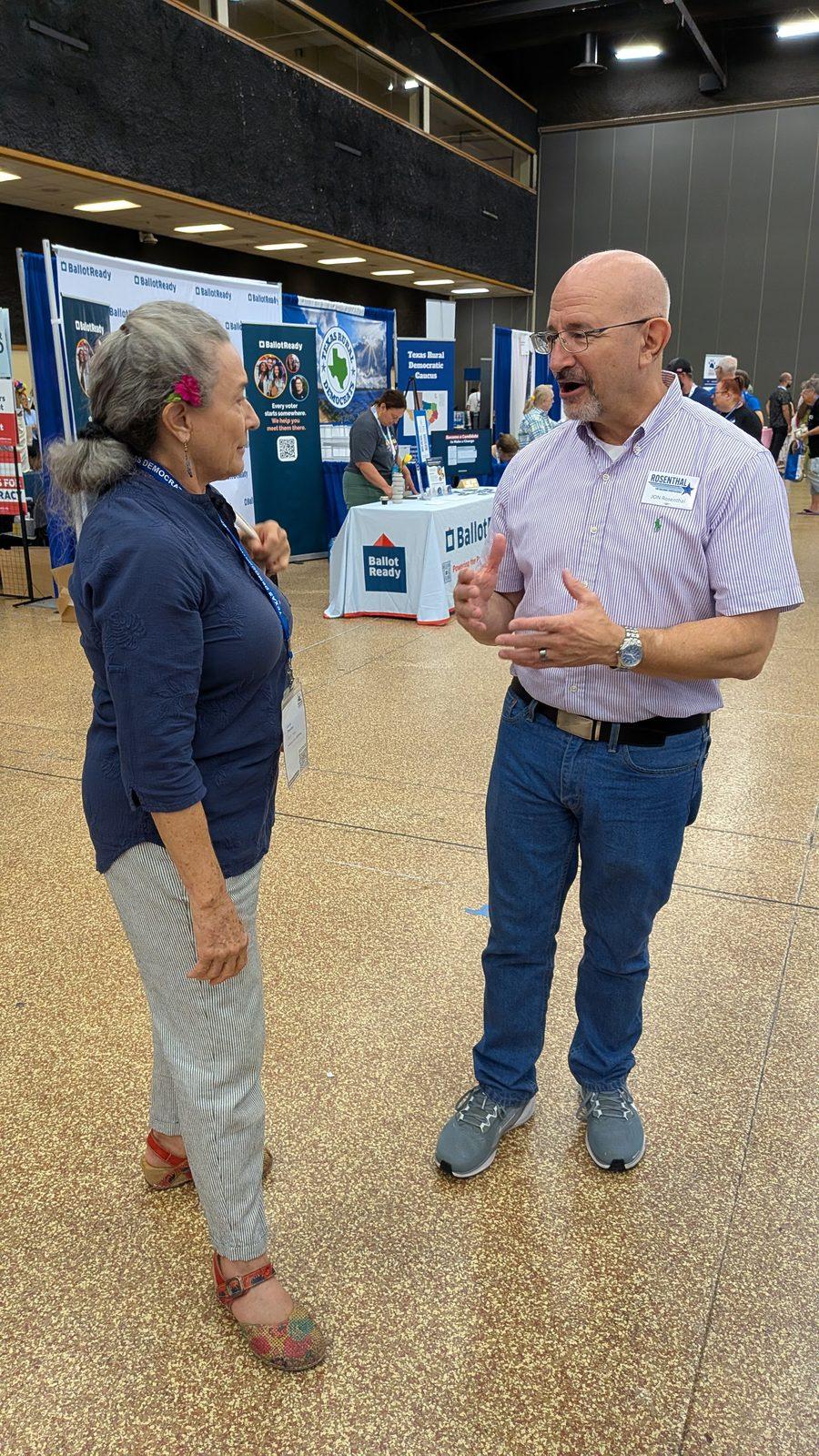 Jon Rosenthal speaking with a voter at a statewide gathering